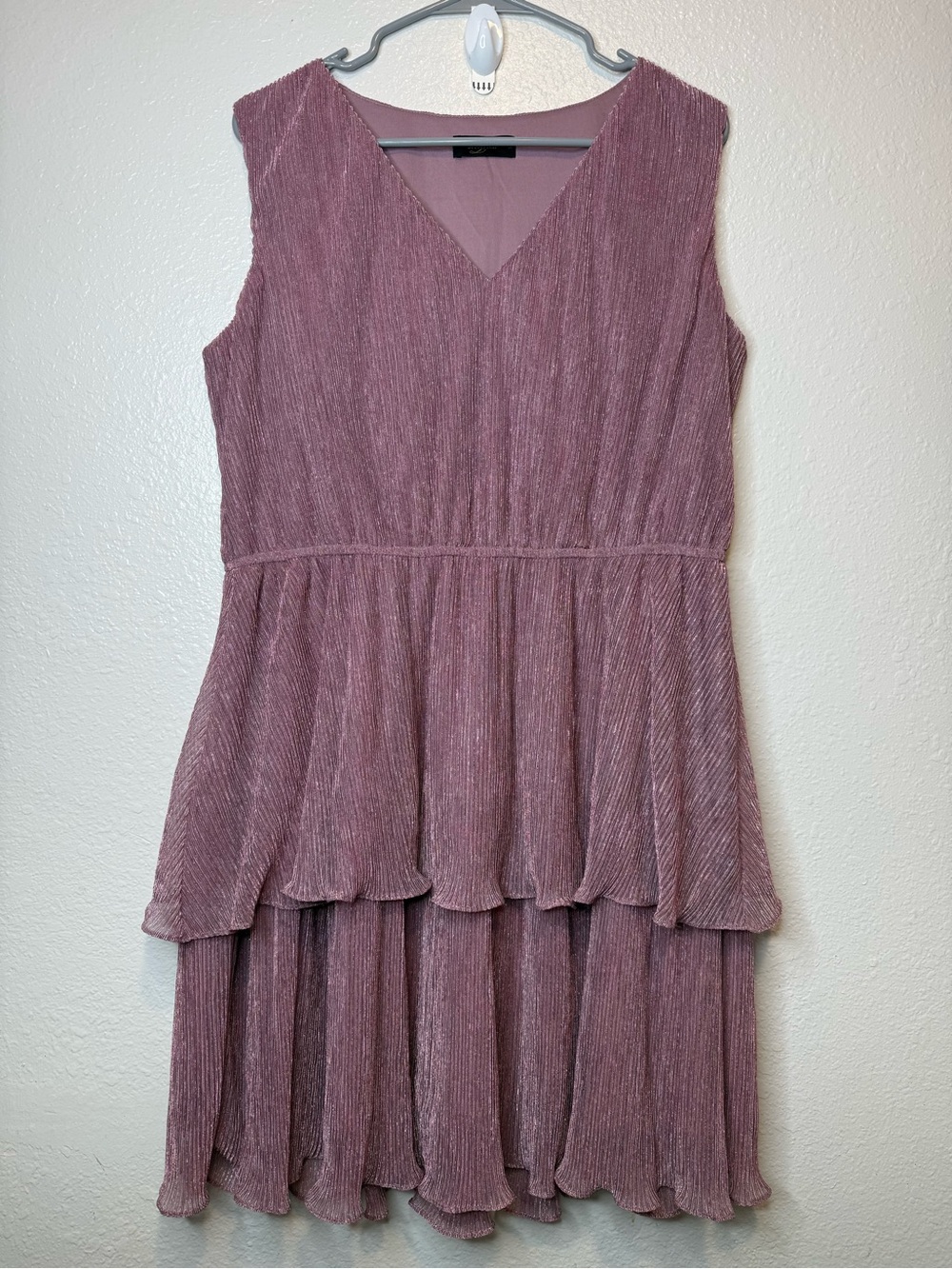 Dressystar Sleeveless Glitter Tiered Ruffle V-Neck Dress Mauve Size XL Fairy